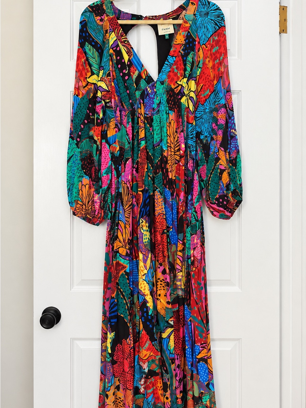 FARM Rio Multicolor Tropical Maxi Dress with Long Sleeves
